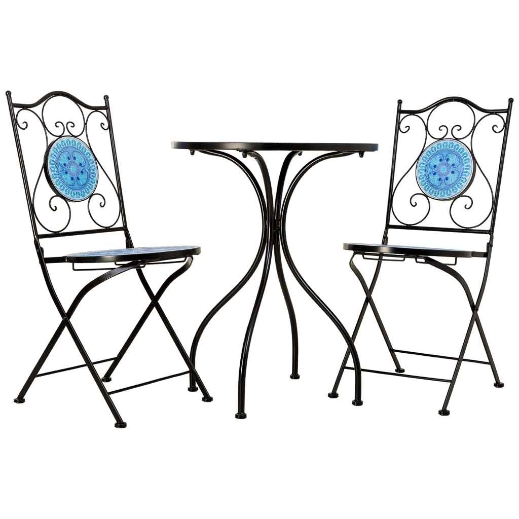 Set tavolo e 2 sedie in metallo, 60x60x75h cm, 38x46x90h cm