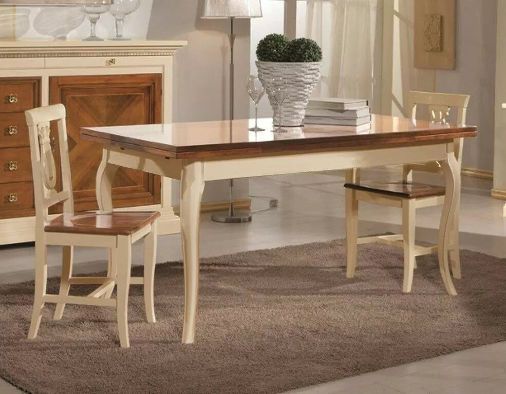 Set tavolo legno allungabile bicolore +4 sedie legno seduta legno bicolore