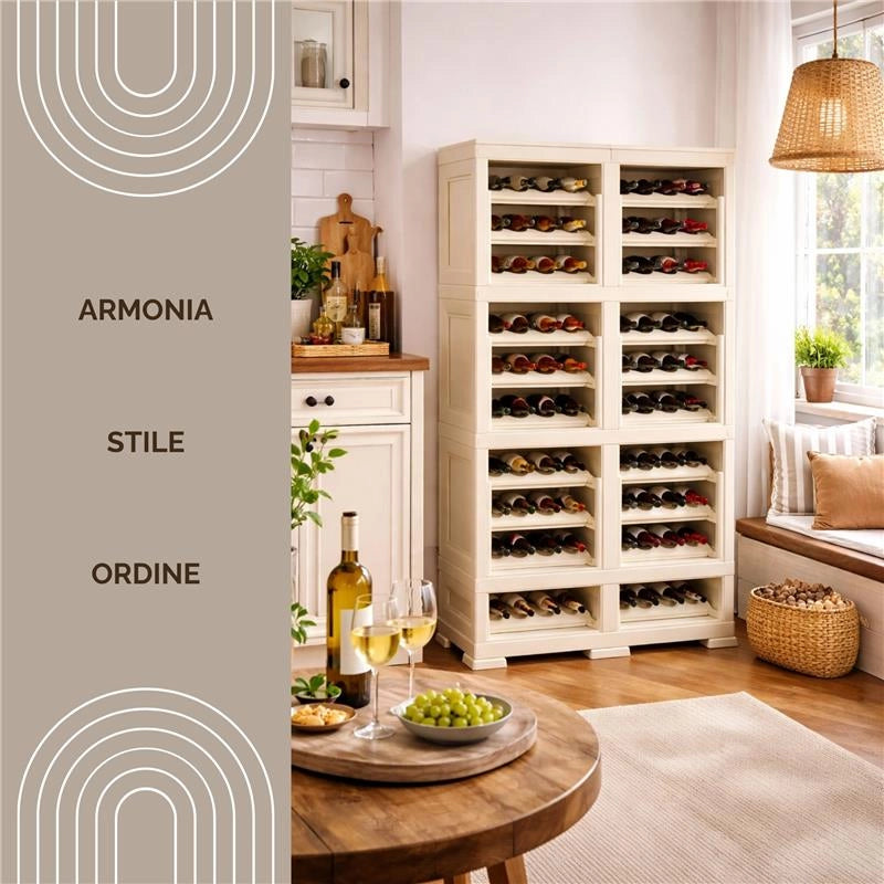SCAFFALE PORTABOTTIGLIE PER 72 BOTTIGLIE 79X42,5X125 CM – CANTINETTA MODERNA A VISTA SENZA ANTE, MOBILE VINO MODULARE OMNIMODUS