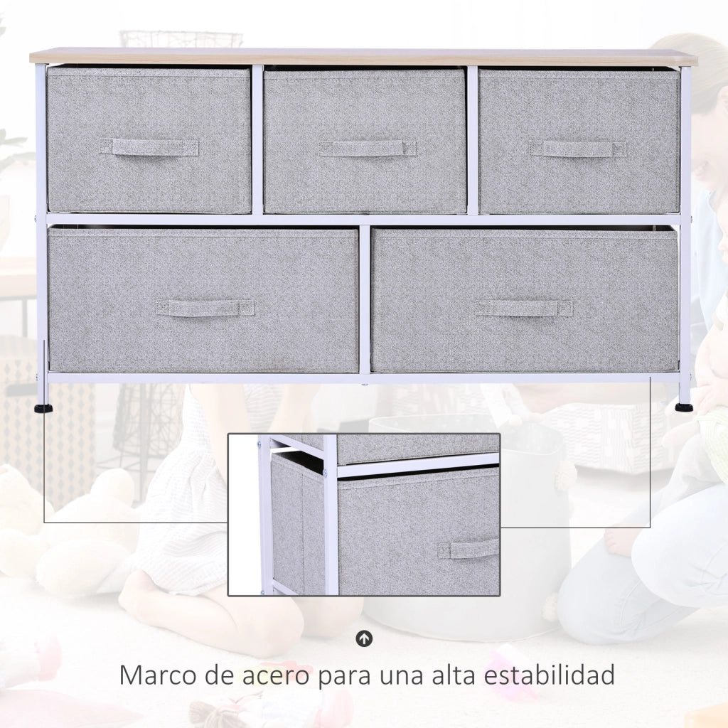 Cassettiera Tessuto 5 Cassetti ¨C Zephmum ¨C Grigio 100x30x54 cm