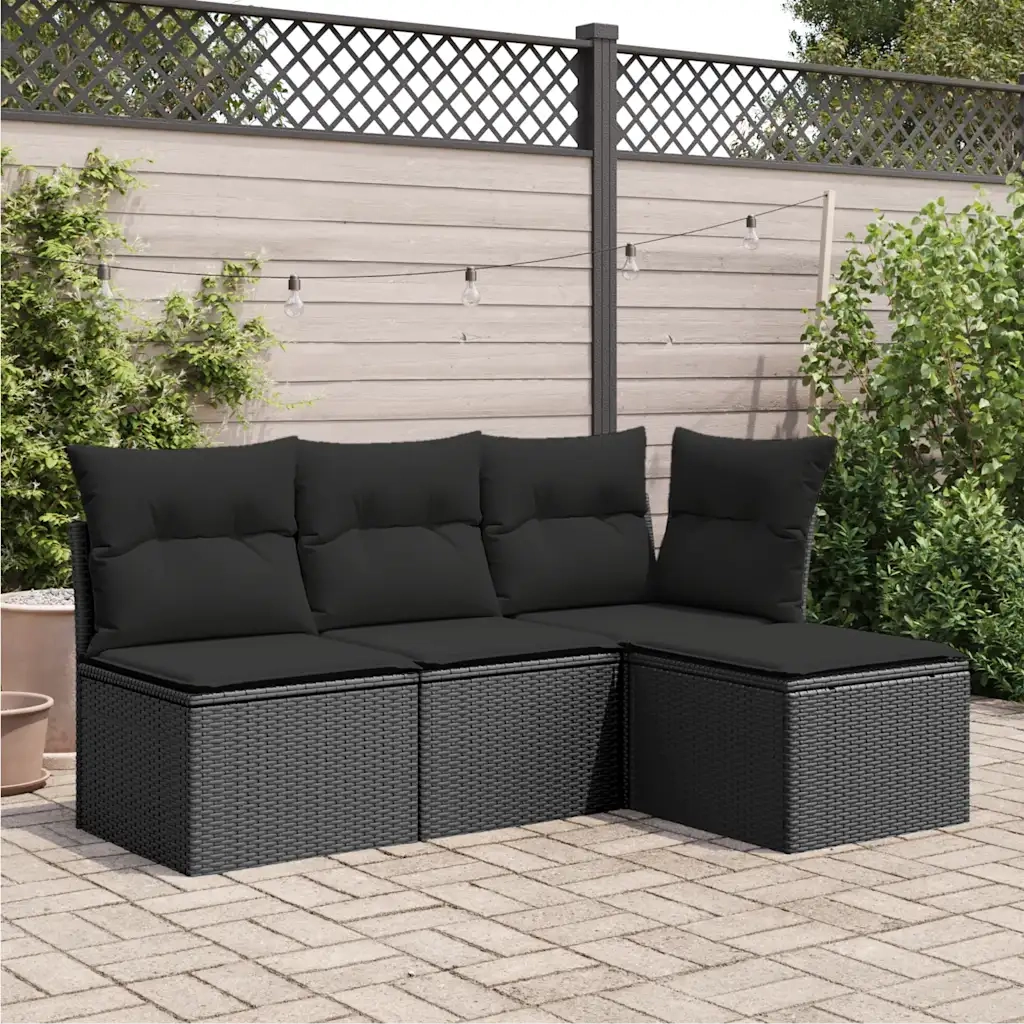 Sgabello da giardino con cuscino nero 55x55x37 cm in polyrattan 365966