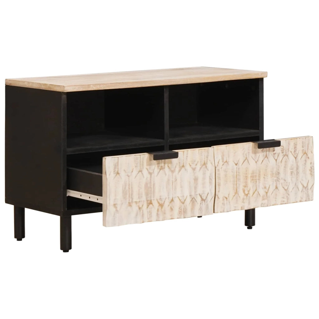 Mobile porta TV rettangolare moderno con cassetti e ripiani 70 x 33 x 46 cm in legno di mango bianco 02_0057765