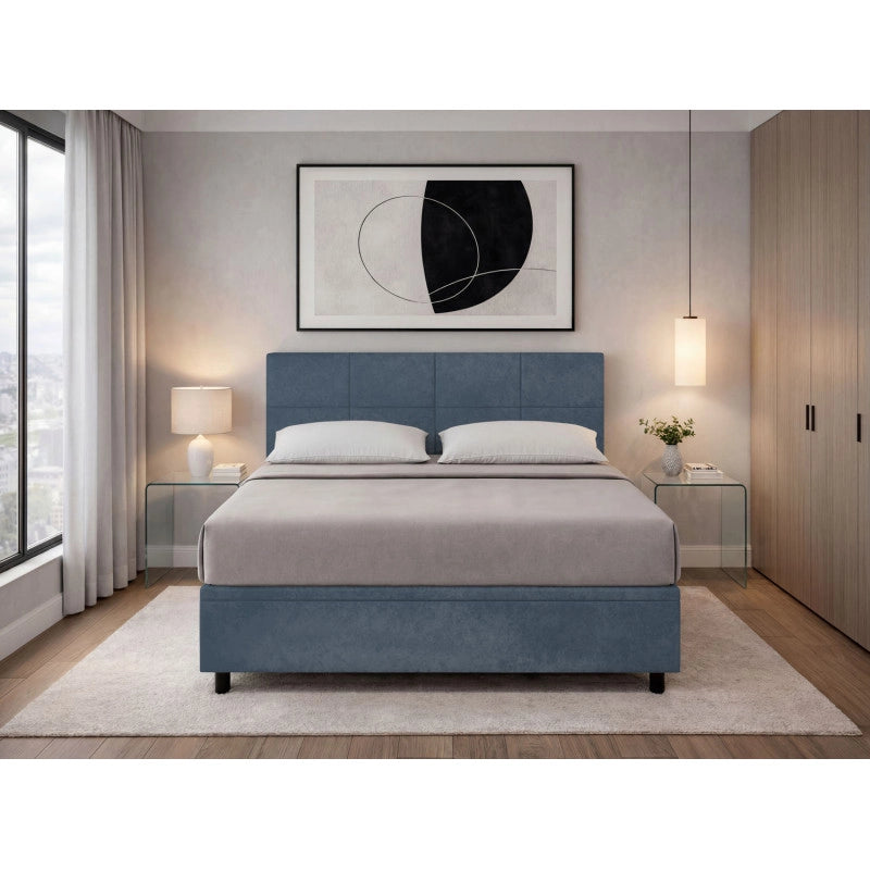 Letto imbottito Letto Matrimoniale alla Francese 140x200 cm Square - Contenitore,Microfibra,Blu