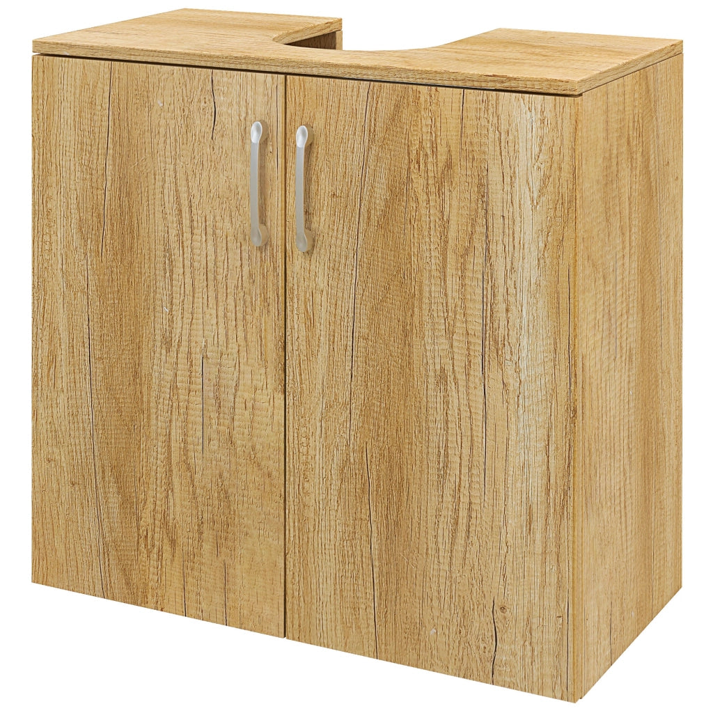 Mobiletto Bagno Sottolavabo Sospeso a 2 Ante con 2 Ripiani in Legno, Colore Naturale