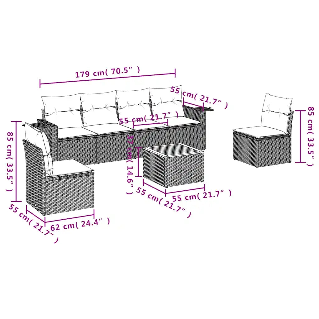 Set Divani da Giardino 7 pz con Cuscini Nero in Polyrattan 3224510