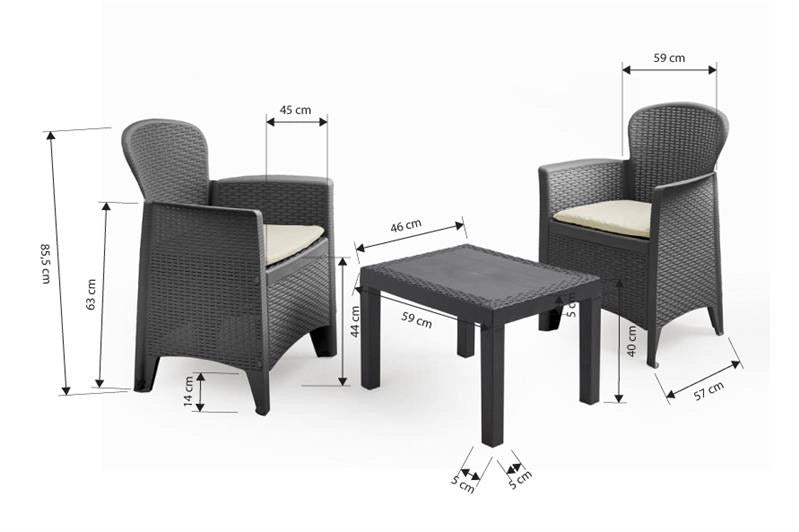 MAURY'S AKITA SALOTTO DA GIARDINO ANTRACITE  CON CUSCINI 3 PZ ASSORTITI