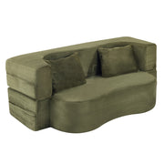 Divano letto pieghevole 2 posti trasformabile con 2 cuscini e design ondulato in tessuto effetto peluche - verde