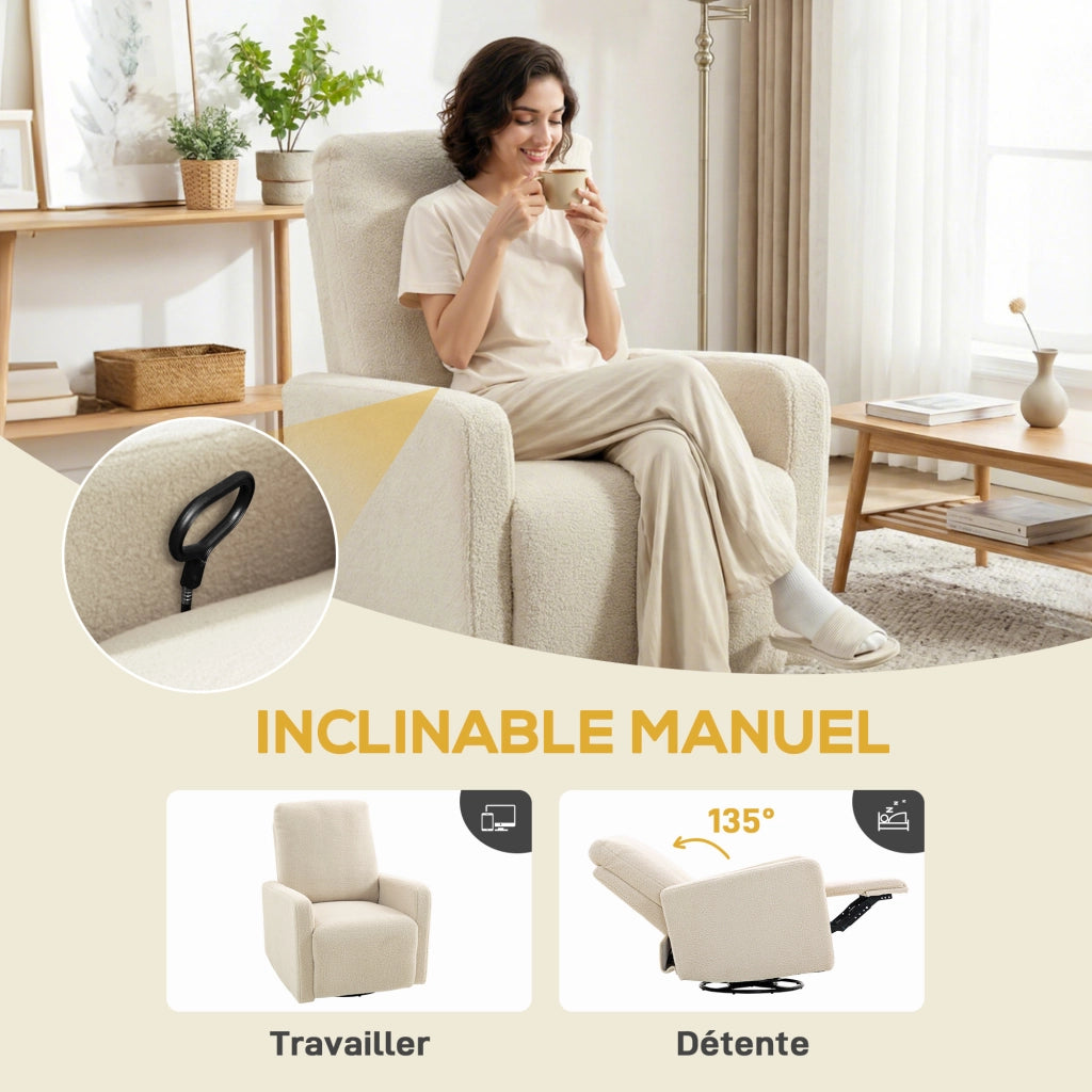 Poltrona reclinabile con poggiapiedi e girevole ¨C zephmum ¨C beige 76x94x100 cm