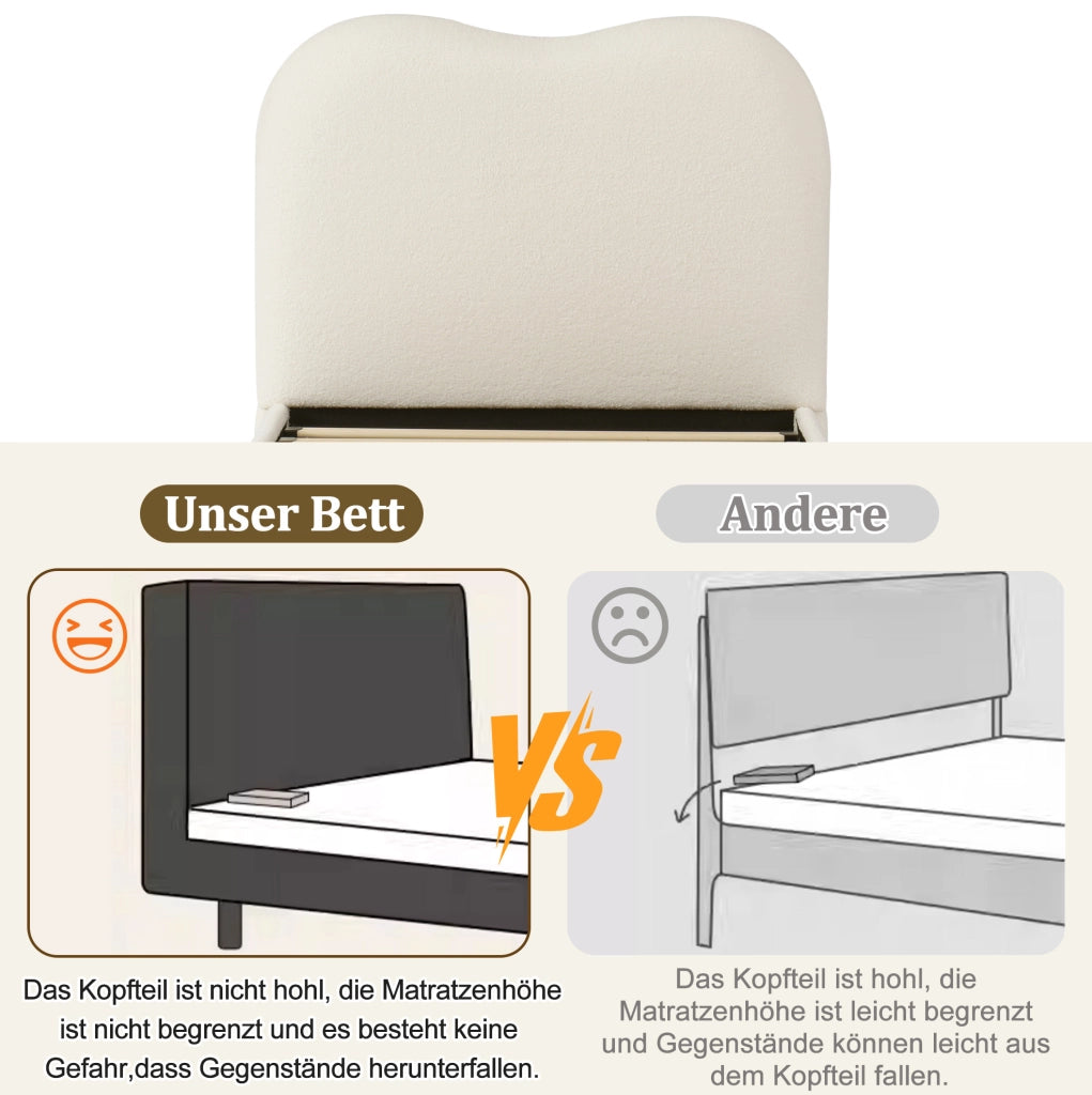 Letto imbottito per bambini bouclé beige con contenitore