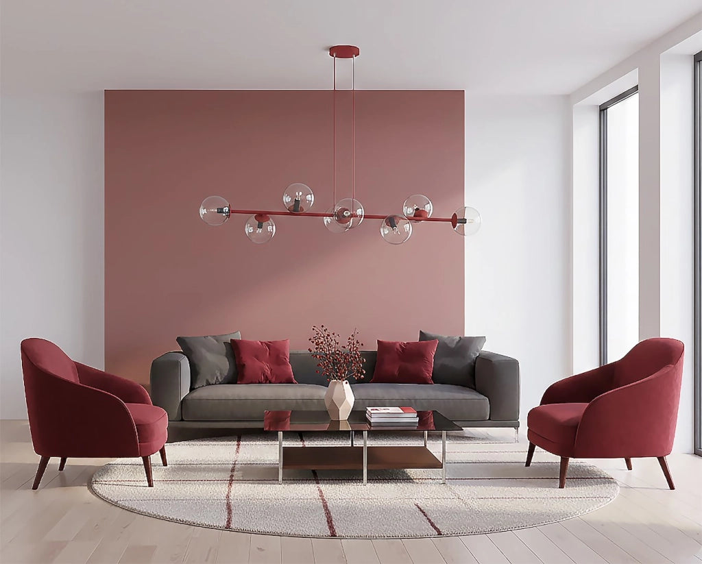 Lampada sospesa MAGNUS 8xE14 vetro bordeaux Emibig