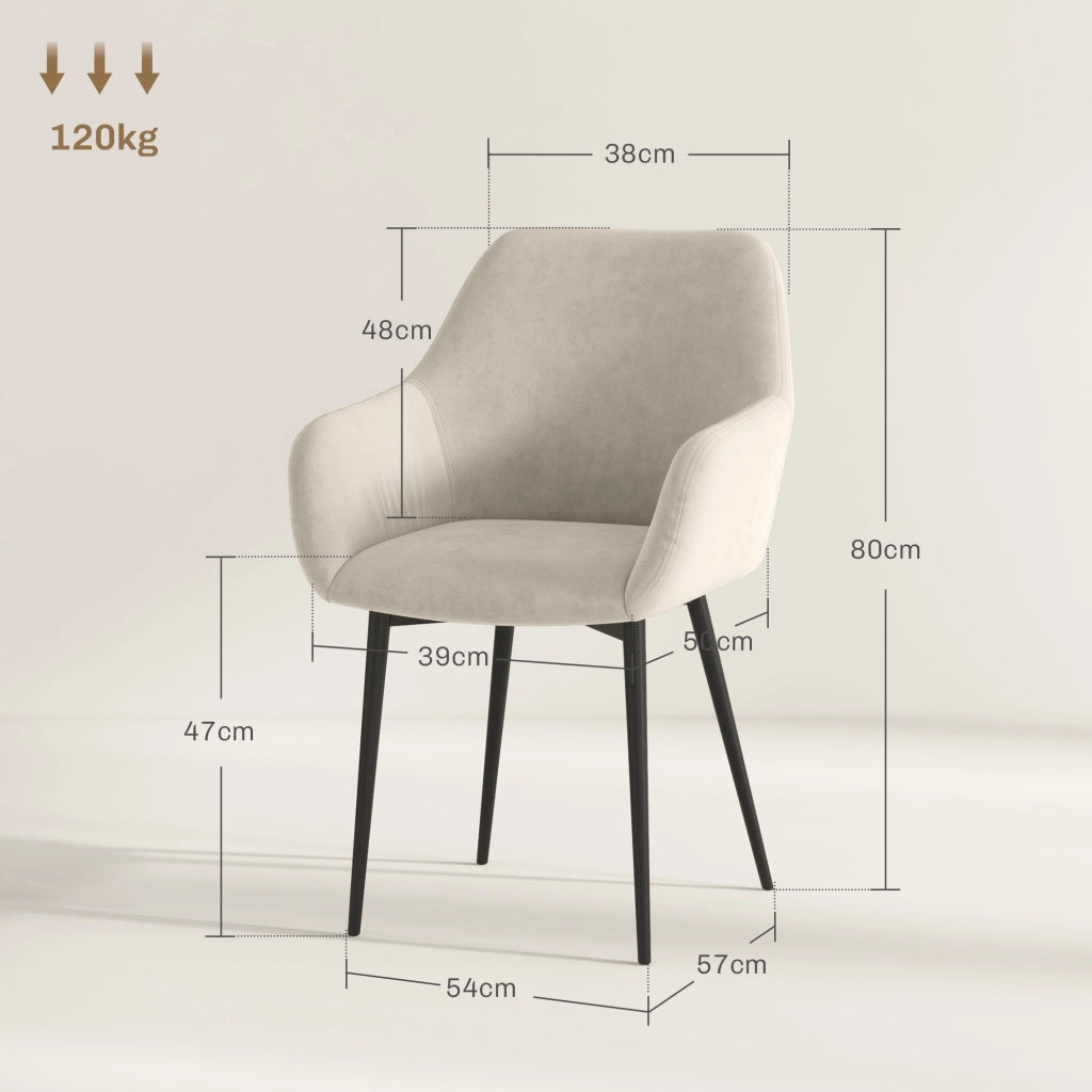 Set 2 Sedie Imbottite Stile Nordico 54x57x80 cm Tessuto Effetto Velluto Crema