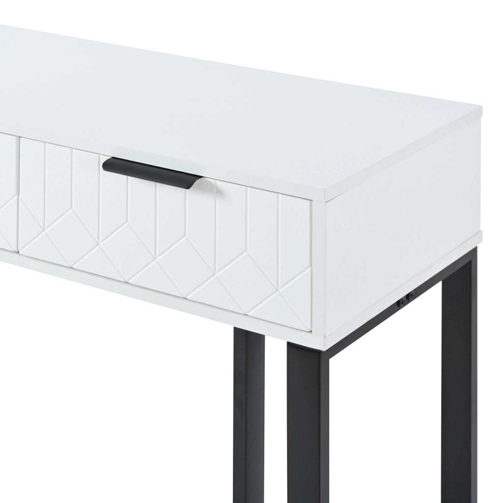 Tavolo consolle con cassetti e piedini regolabili in MDF bianco e nero