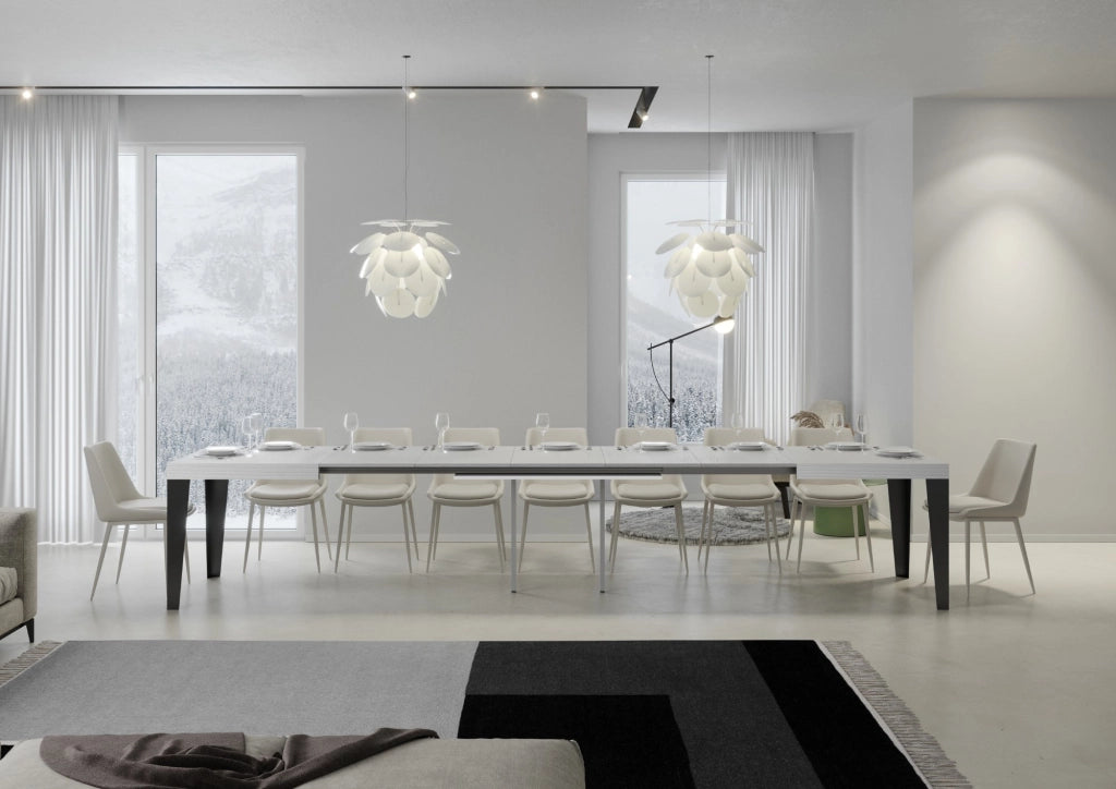 Tavolo Allungabile 120/380x90 cm Flame Bianco Frassino Gambe Antracite