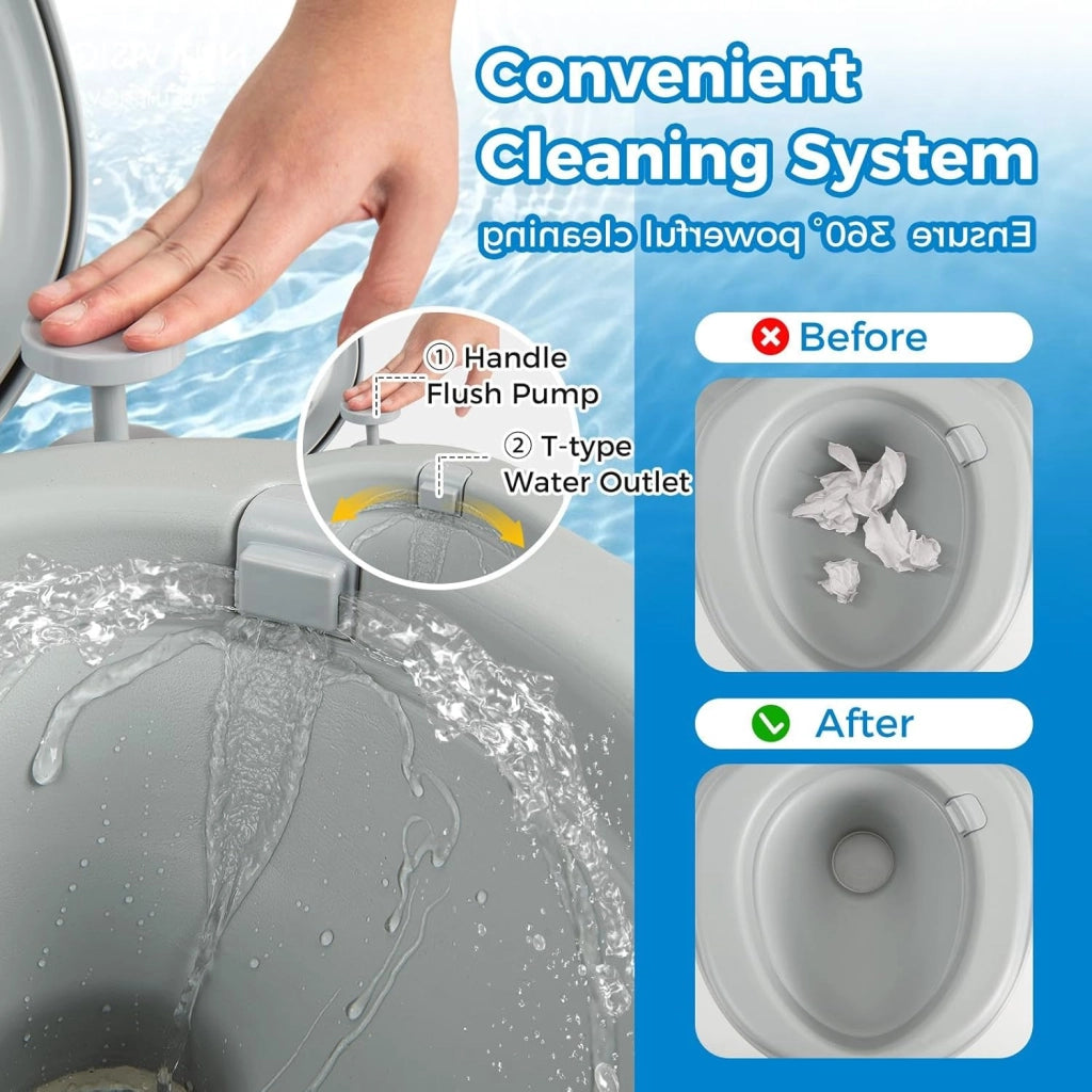 SOARS WC Portatile, Bagno Chimico con Pompa di Risciacquo, Serbatoio Acque Reflue 20L, Maniglia, Carico 150 kg, Altezza Seduta 40 CM, Toilette Portatile per Campeggio, Viaggi, Auto