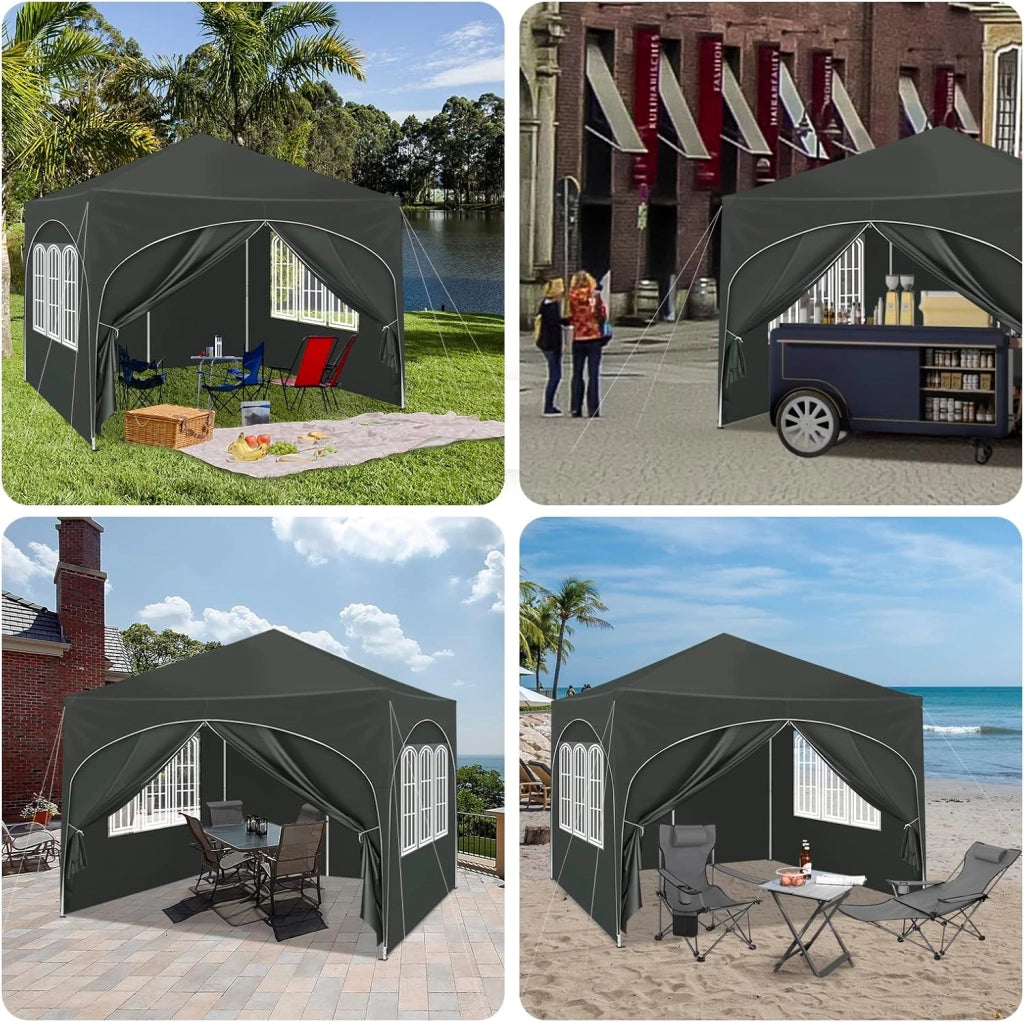 Gazebo Pieghevole da Giardino, Gazebo Idrorepellente Pop Up da 3x3m Pannelli Laterali, Tendone Esterno, Altezza Regolabile, Protezione UV, con Custodia Grigio