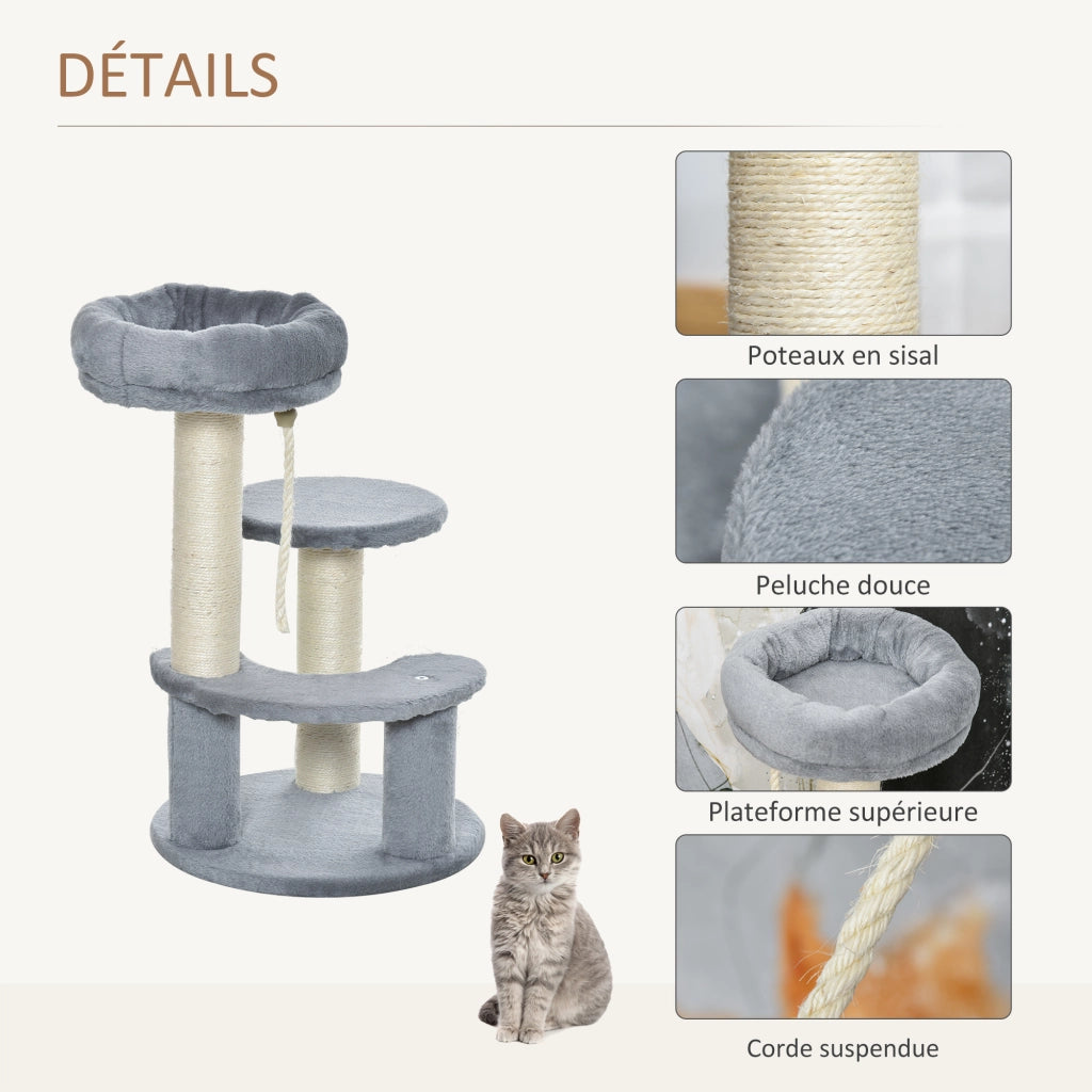 Albero per gatti con 3 piattaforme e grattatoi in sisal ¨C zephmum ¨C grigio ?40x65H cm