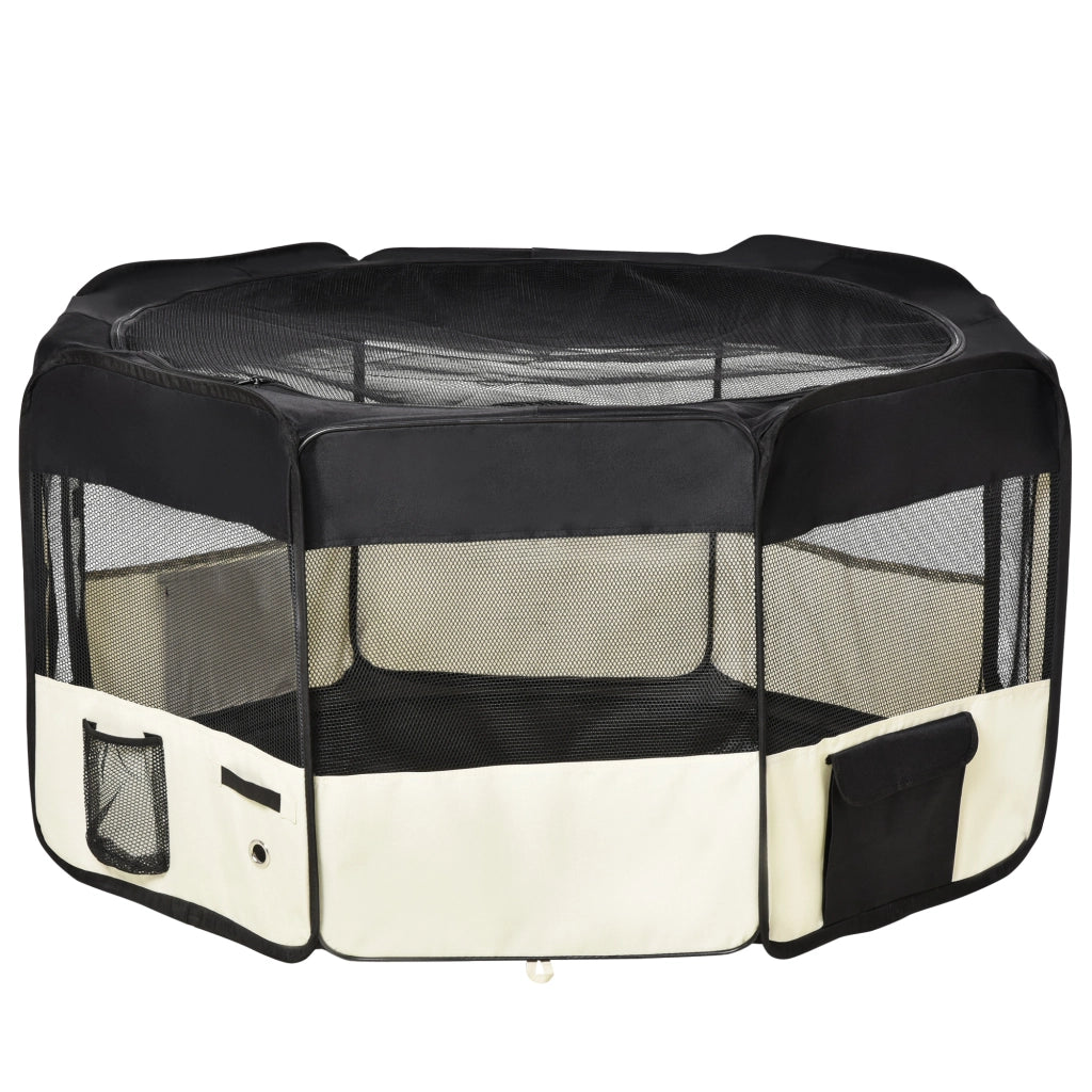 Recinto per cani pieghevole con rete ¨C zephmum ¨C Nero e crema 120x58 cm