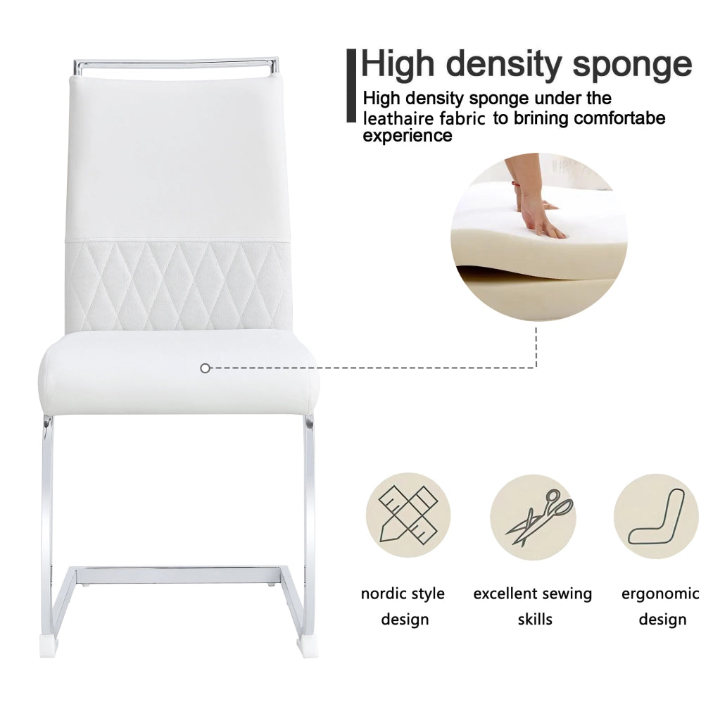 Set da 2 sedie da pranzo moderne con schienale in PU e lino, imbottite, colore bianco