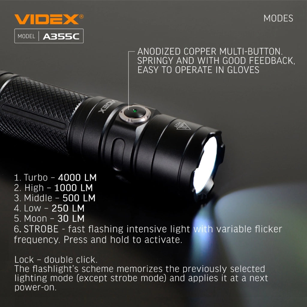 Torcia tattica Videx VLF-A355C 20W 4000lm 185m IP68