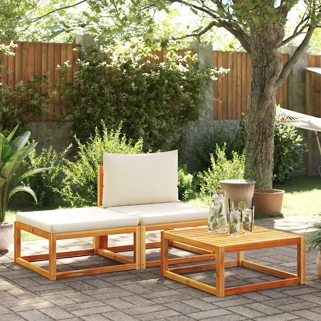 Set di divani da giardino 3 pz | Set Salotto da Giardino con cuscini in legno di acacia e rattan