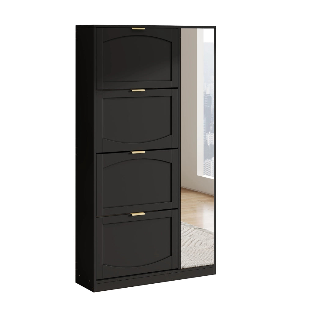 Scarpiera con Specchio e 4 Ante ¨C Xylo ¨C Nero, 80x147x24 cm