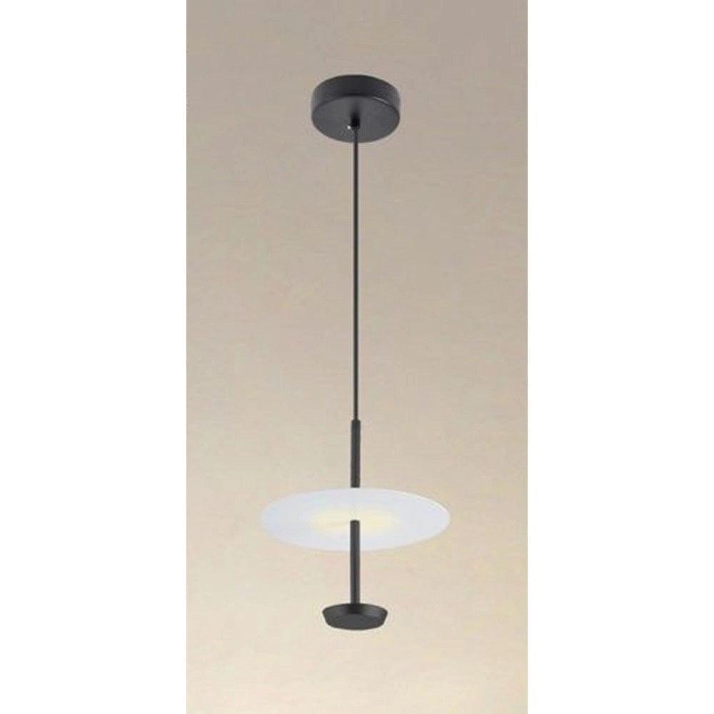 Trade Shop - Lampadario A Sospensione Luce 4000k Led 12w Disco Paralume Piatto Nero Rotondo 33115 -