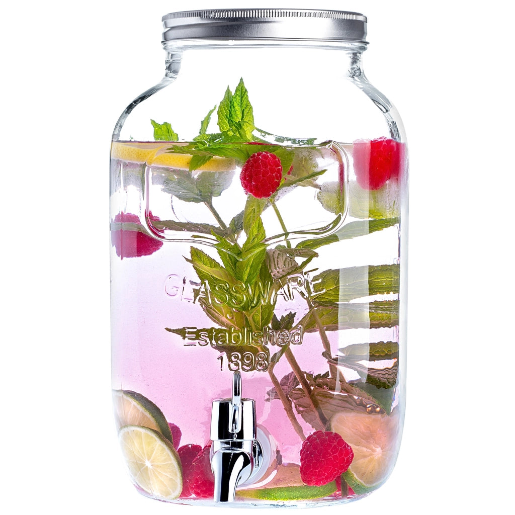 Barattolo in vetro KADAX con rubinetto da 4 litri per bevande, acqua, limonata, succhi di frutta con tappo a vite