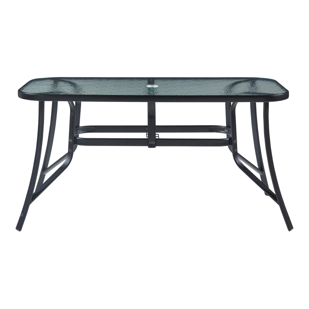 Set di Mobili da Giardino Aradeo Tavolo con Piano in Vetro e 6 Sedie Impilabili - Nero casa.pro