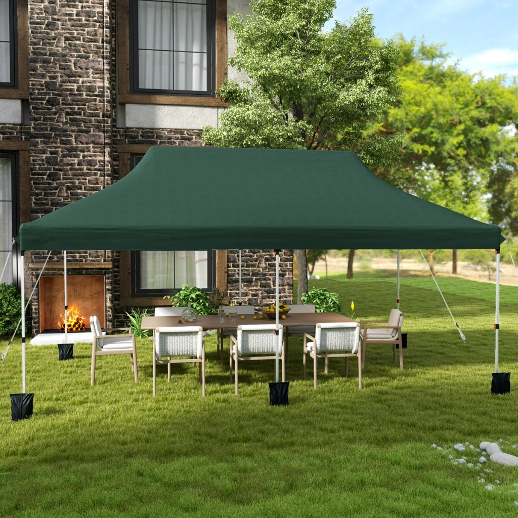 Gazebo pieghevole e portatile da esterno con borsa da trasporto, Rifugio per ombra istantanea per feste 300 x 600 cm Verde-Tende parasole