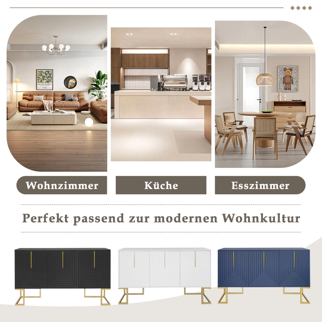 Credenza con 3 ante e ripiani regolabili; per soggiorno e cucina; in MDF; navy