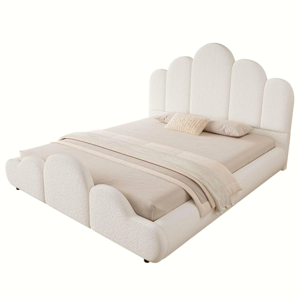 Letto per bambini imbottito 140x200 cm in bouclé beige con testiera e struttura con rete a doghe