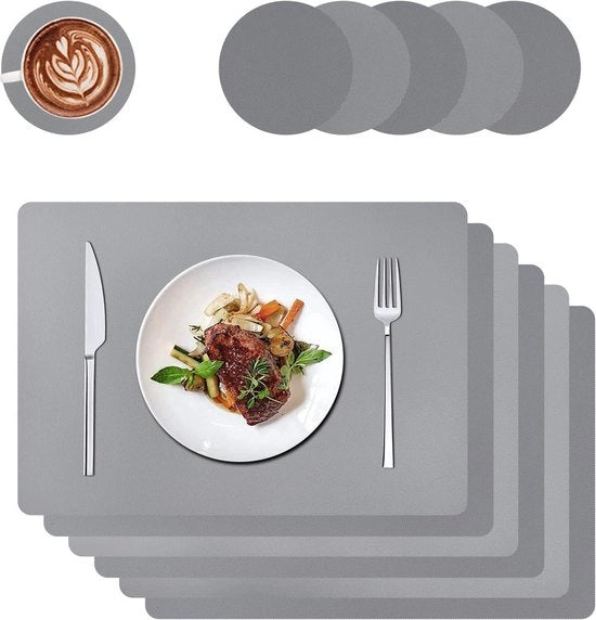 Tavoli di servizio e sottopanchine eleganti - Lavabili - Set da 6 - Grigio - Pelle PU