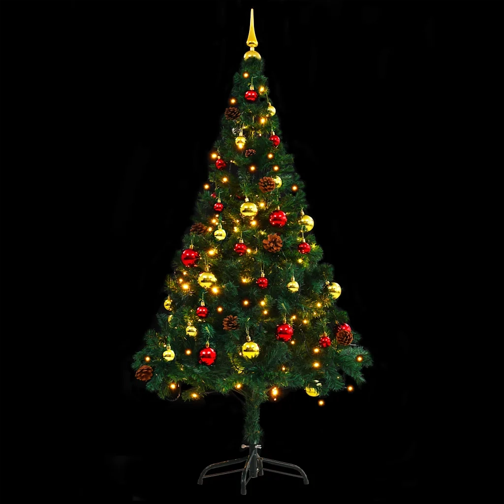 Albero di Natale Artificiale con Palline e LED 150 cm Verde cod mxl 6991