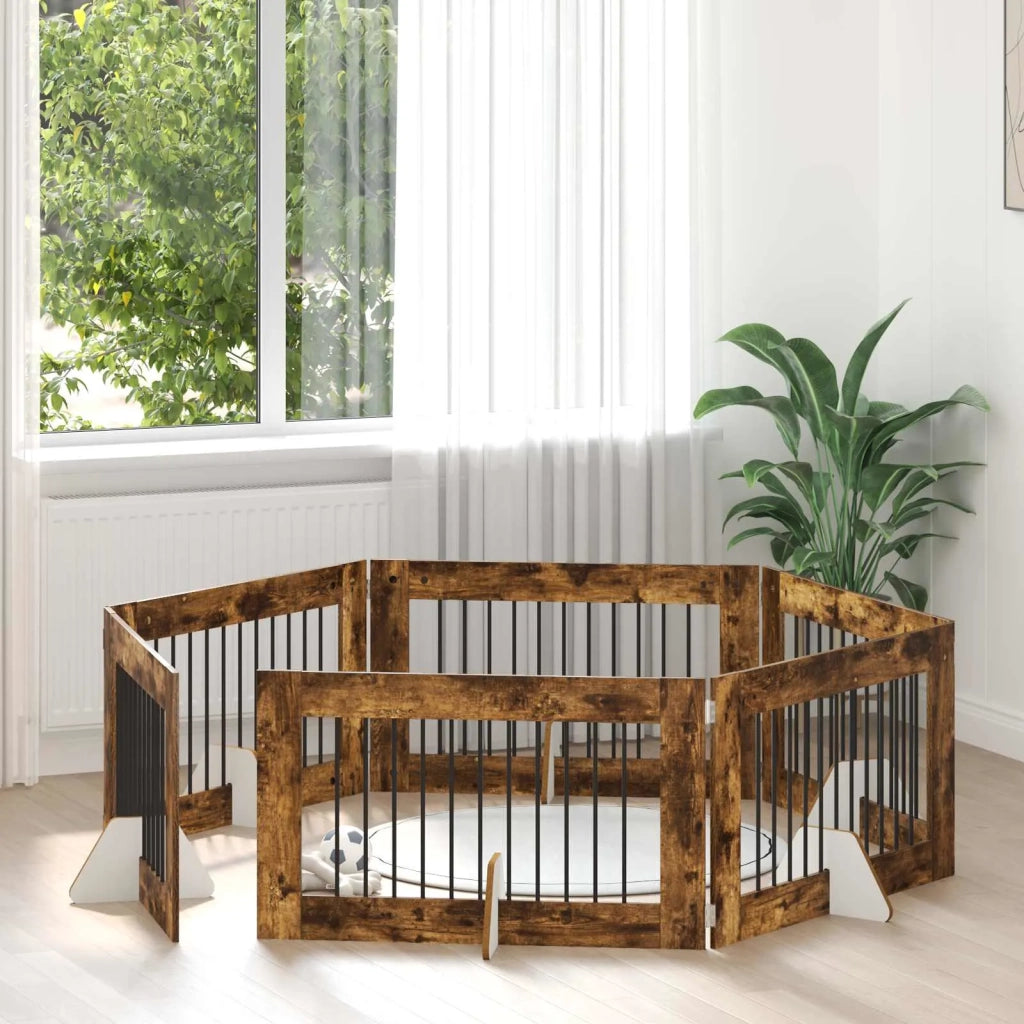 Cancello per cani con supporti 6 pcs Rovere Fumo 100 x 60 cm