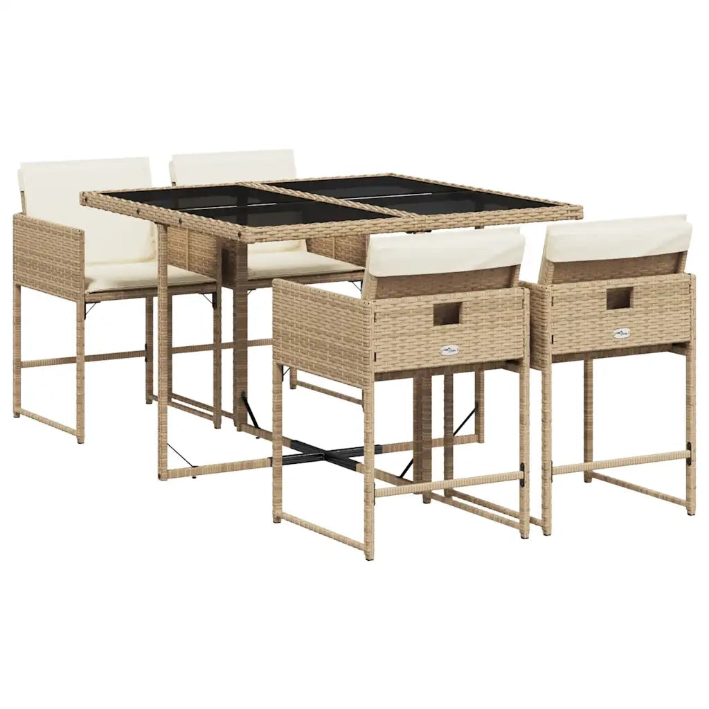 Set da Pranzo da Giardino 5 pz | Set Salotto da Giardino con Cuscini Beige in Polyrattan