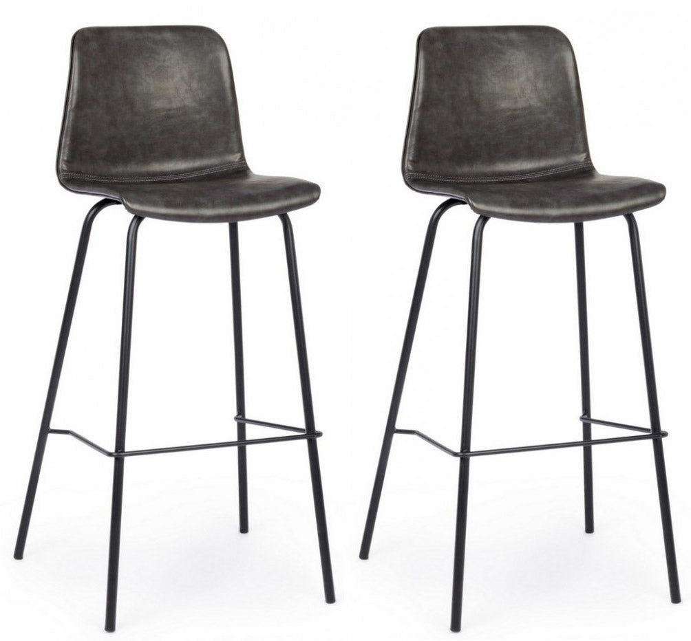 Set 2 Sgabelli Bar 39x44x103,5h cm Kyra Pu Antracite Vintage