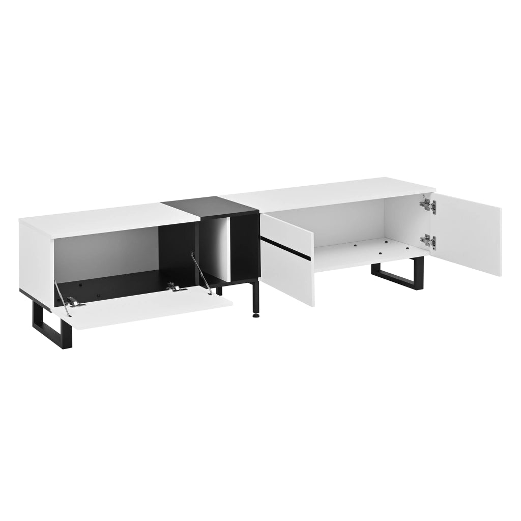 OKWISH Mobile TV con 2 Ante, 1 Vano a Ribalta e Scomparti Aperti, Piedini Regolabili, 180 x 38 x 45 cm