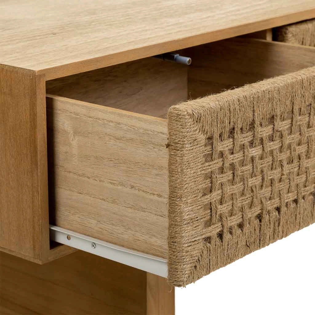 Mobile basso in legno e corda intrecciata marrone 130x36x45h