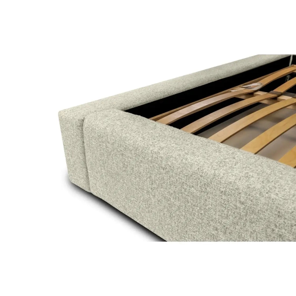 Letto contenitore CERVIN – Taupe sablé bouclé – 160x200 cm – Rete sollevabile – Design di alta gamma