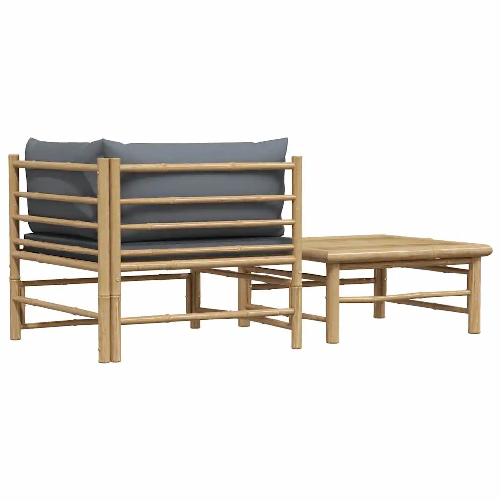 Salotto da Giardino-Set Divani da Giardino 2 pz con Cuscini Grigio Scuro in Bamb¨´ 258710