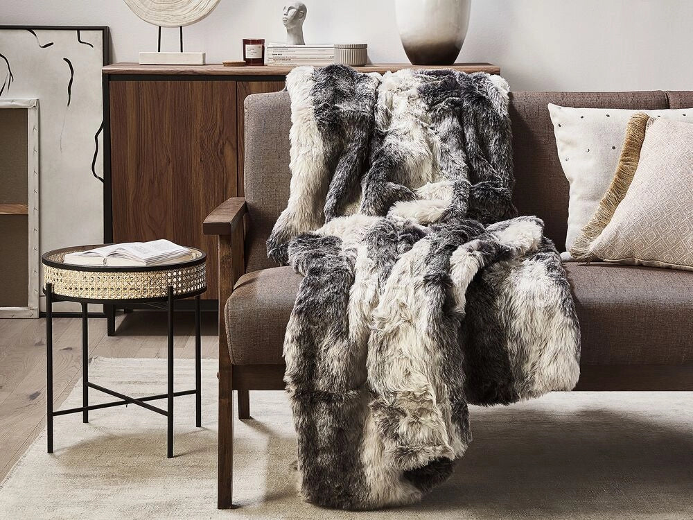 Coperta copriletto Plaid da Soggiorno 180 x 220 cm Marrone e Bianco