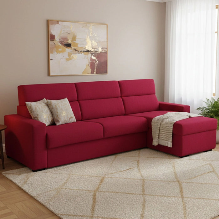 Pusiano, Divano Letto con Penisola Sfoderabile Made in Italy, 280x160 cm Rosso