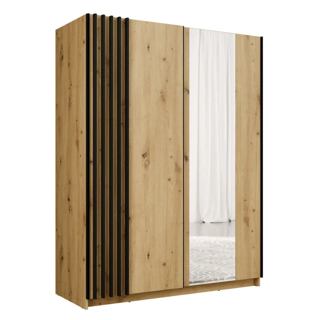 Armadio VARIA 2 porte scorrevoli con specchio in quercia e nero 150 cm