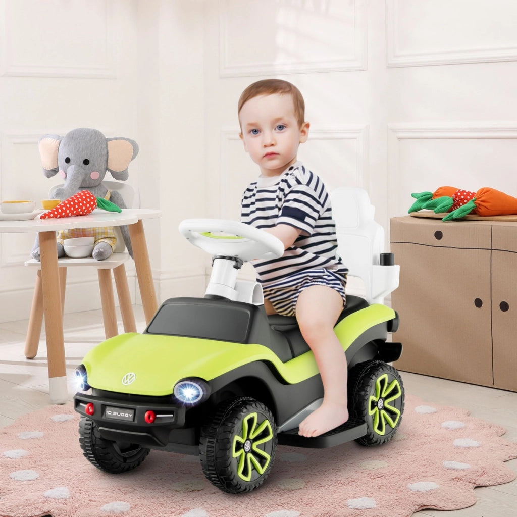 Auto a spinta con licenza Volkswagen, Macchina per bambini con maniglione regolabile parasole musica clacson Verde-Biciclette e tricicli