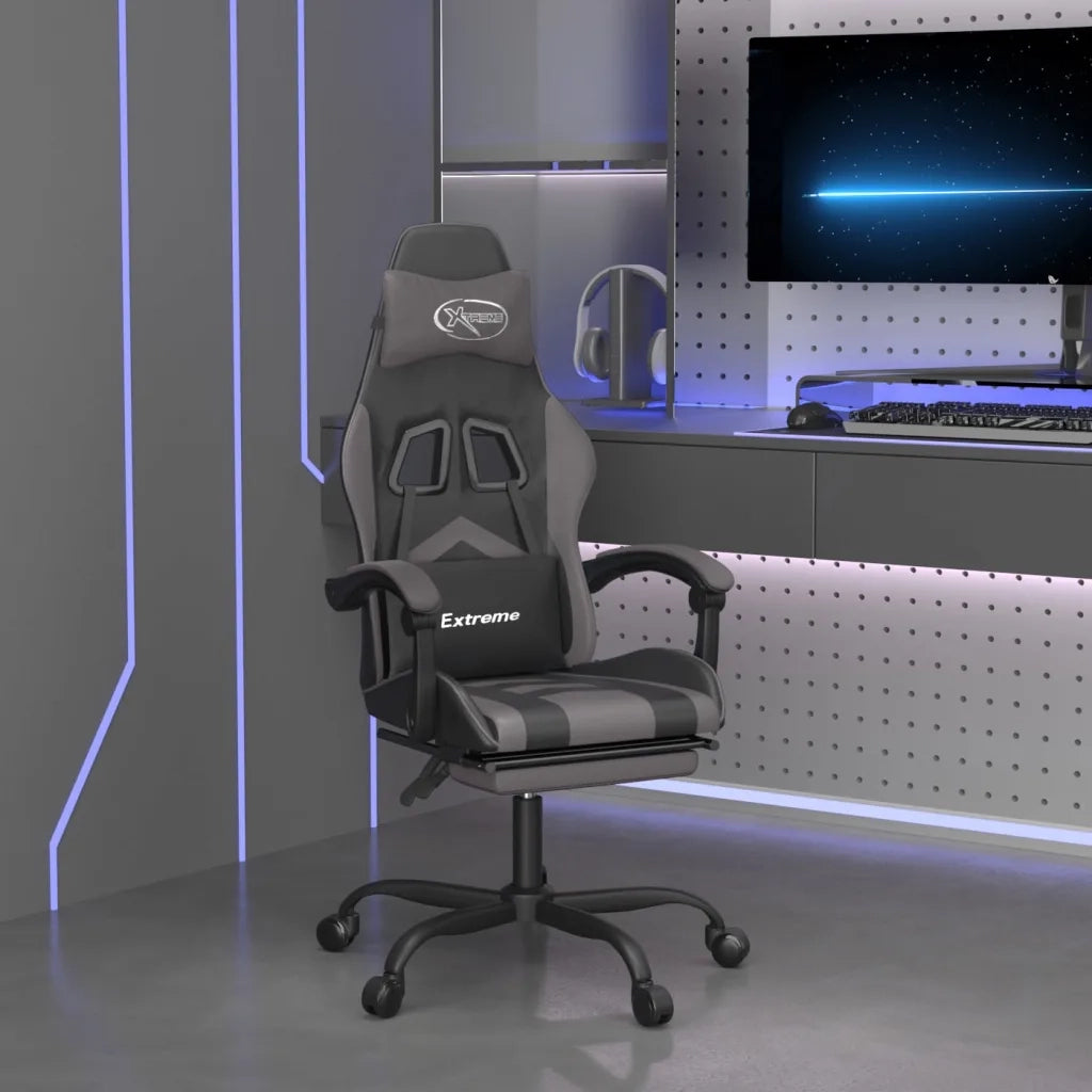 Sedia da Gaming con Poggiapiedi Nero e Grigio in Similpelle cod mxl 75012