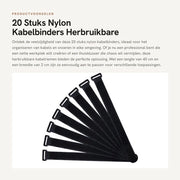 Cinture per cavi in nylon riutilizzabili - 20 pezzi - 40 x 2 cm - Cinture per cavi multifunzionali