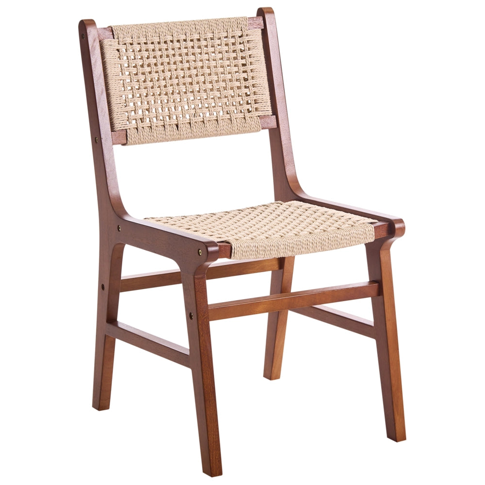 Set di 2 sedie da pranzo marrone e beige Struttura in legno di gomma beige Seduta e schienale in corda di carta Sala da pranzo Boho
