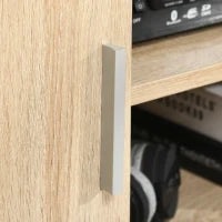 Mobile TV Moderno con 2 Ripiani, Fori Passacavi e 2 Armadietti in MDF 105x40x55cm - Quercia