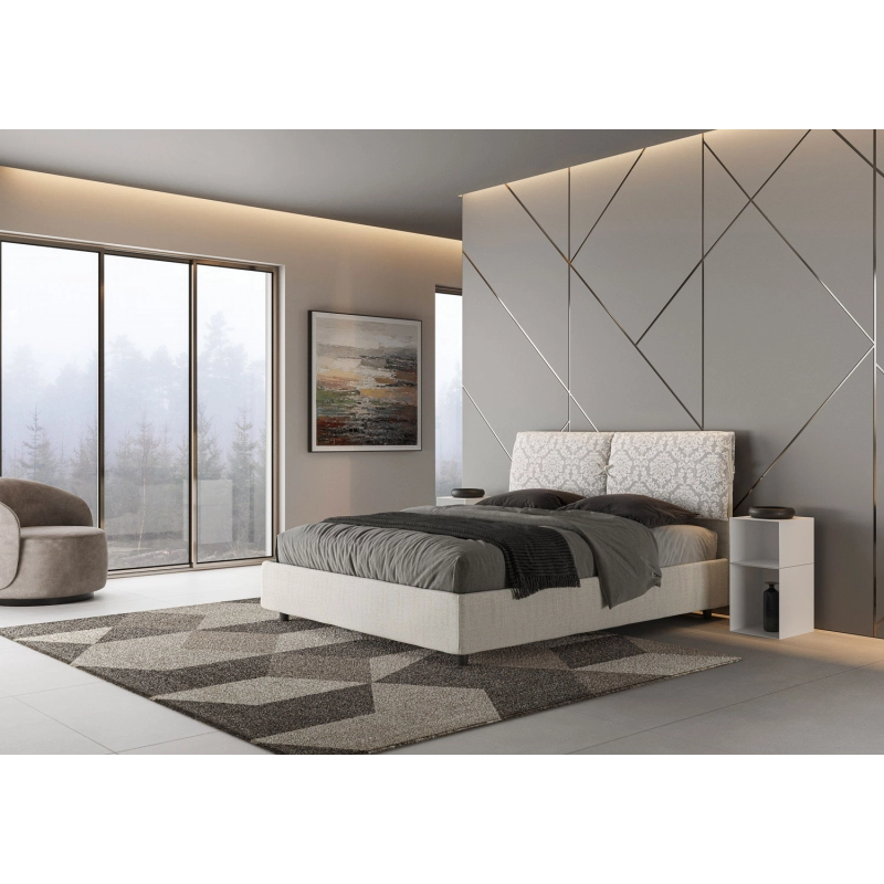 Letto imbottito Matrimoniale 160x210 cm tessuto Agata Mados - Con rete,Bianco/Bianco