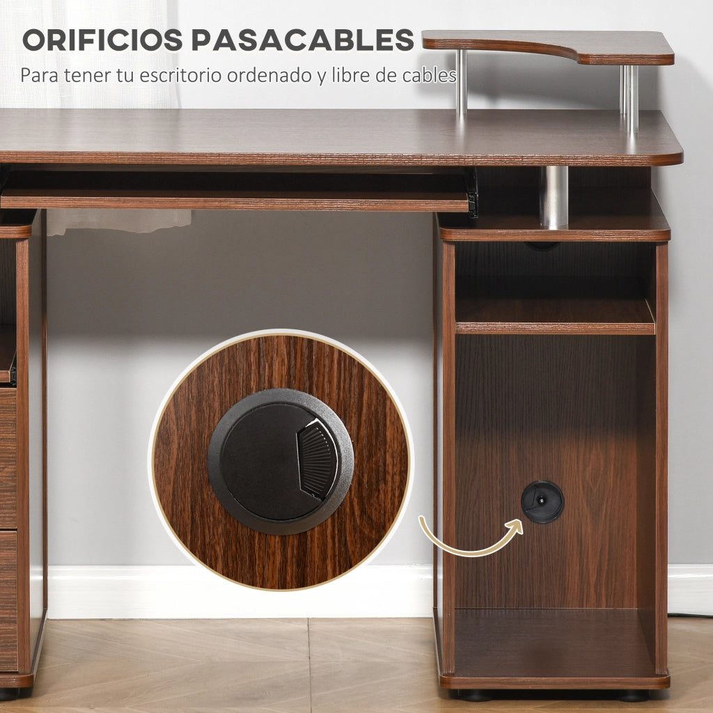 Scrivania per Computer con 2 Cassetti, Ripiani e Supporto Monitor ¨C Zephmum ¨C 120x55x85 cm Marrone